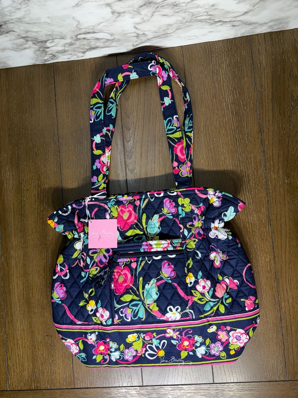 Vera Bradley Laura Ribbons Cinch Tote Floral Quilted Shoulder Bag Satchel NWT